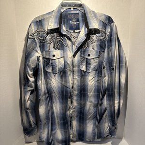 Roar Classic Long Sleeve Blue Embroidered Button Shirt Size Medium